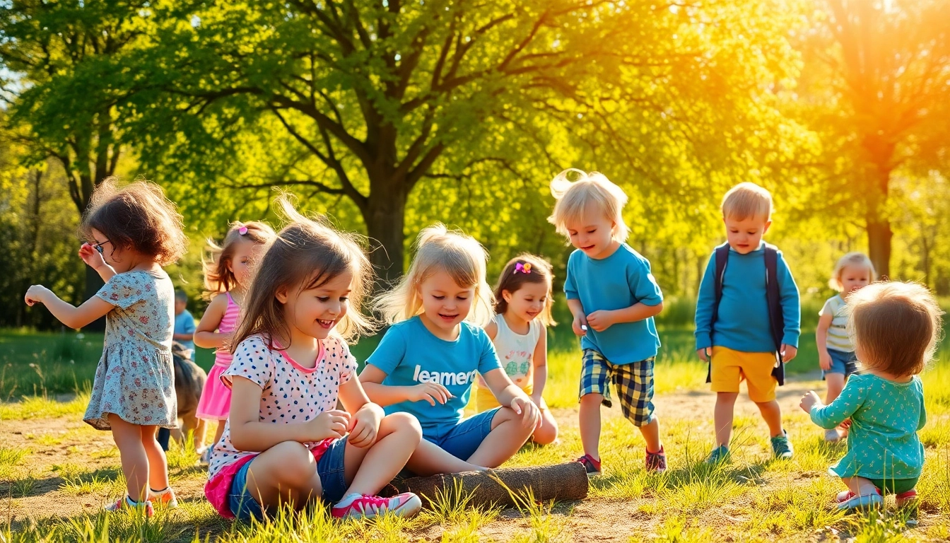 Children experiencing an outdoor adventure with Tropem Przygód activities in a vibrant forest setting.