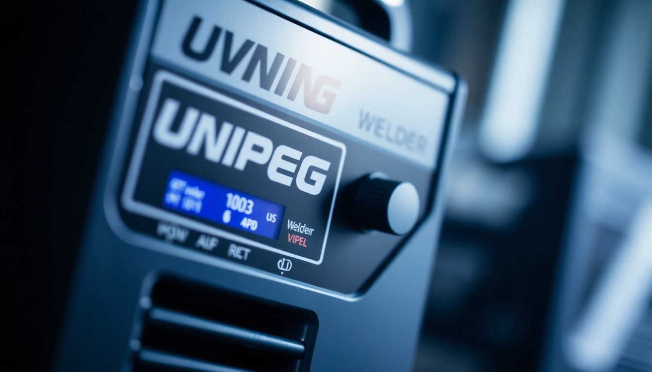 Operating the unimig viper welder, featuring its robust design and bright display in action.