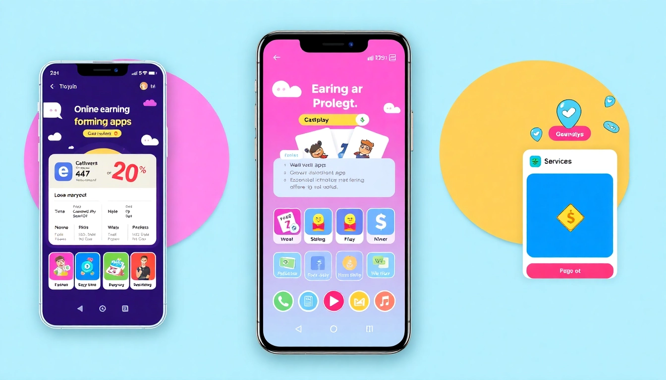 Explore top online earning apps with interactive features and vibrant designs for money-making opportunities.