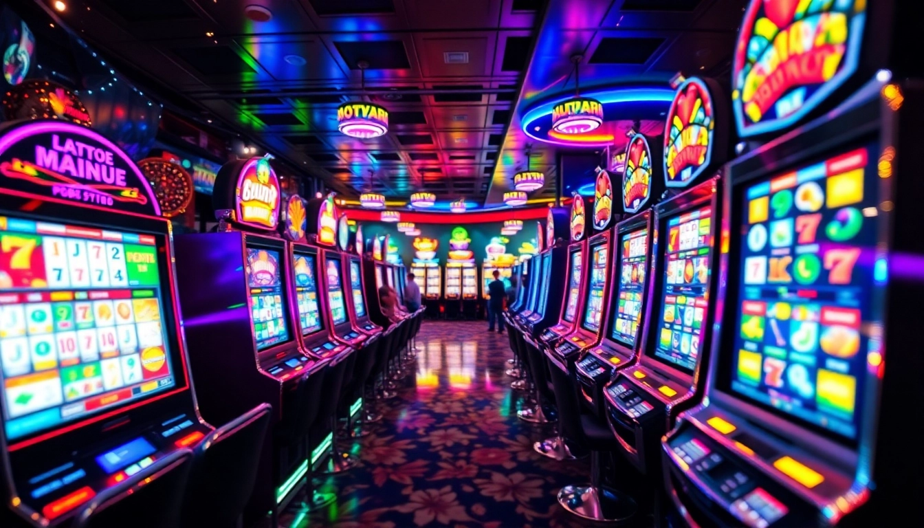 Engaging players spinning the reels of slot online machines in a lively casino atmosphere.