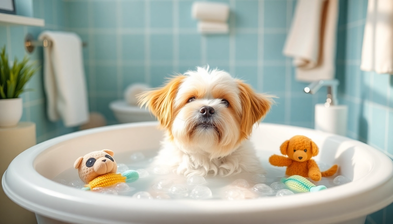 Pamper your pet with a relaxing bubble bath, creating a calming spa experience for dogs.