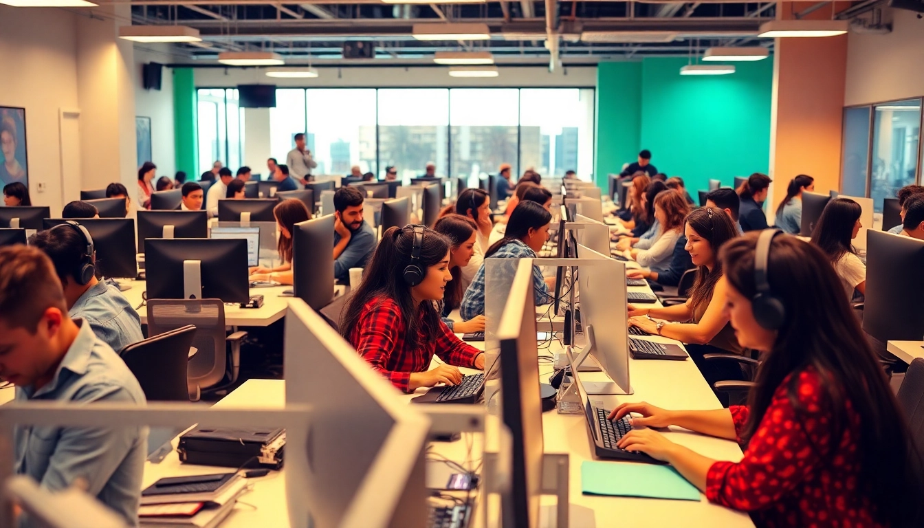 Professional agents working at call centers in Tijuana Mexico, showcasing a dynamic and efficient workspace.