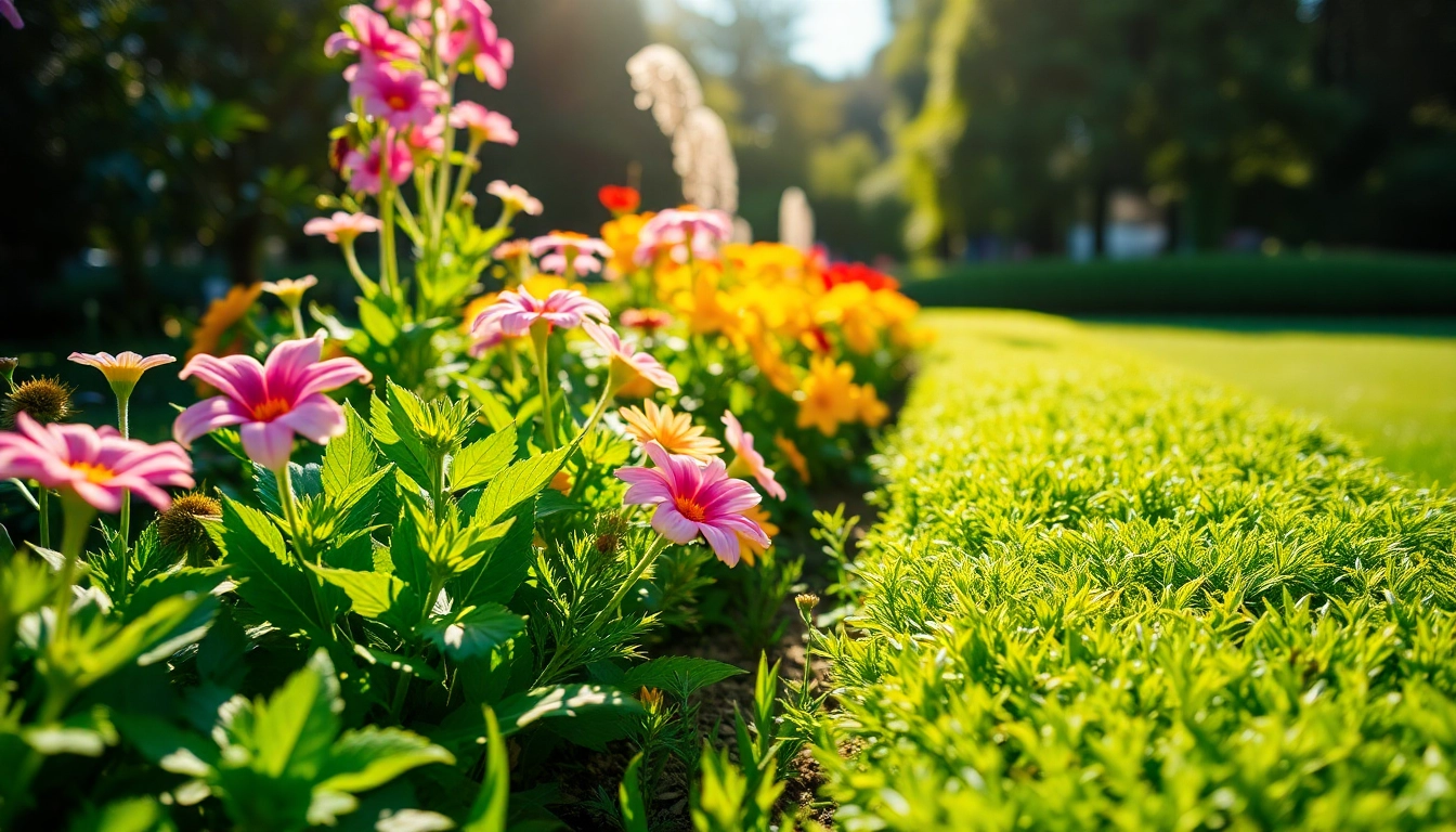 Engaging garden maintenance with vibrant flowers and lush greenery promoting healthy growth and beauty.