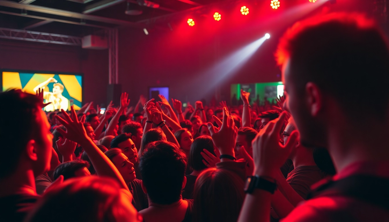 Engaging concert scene showcasing musicians to help grow audience enthusiasm.