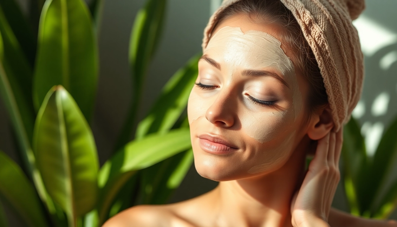 Model applying a rejuvenating face mask showcasing vibrant colors and smooth skin texture.