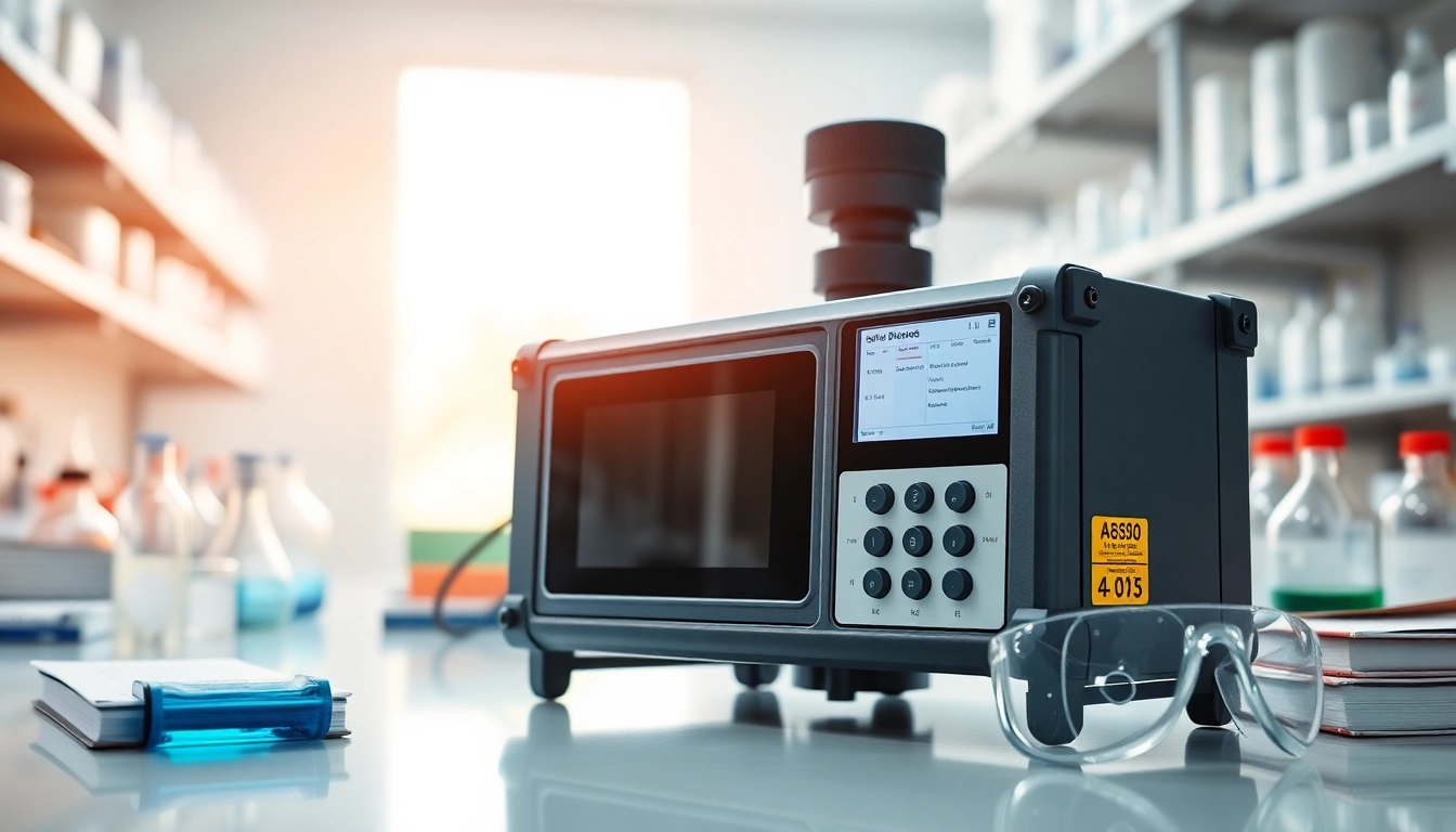 Showcase a sulfur dioxide detector device in a laboratory, emphasizing precise scientific analysis.