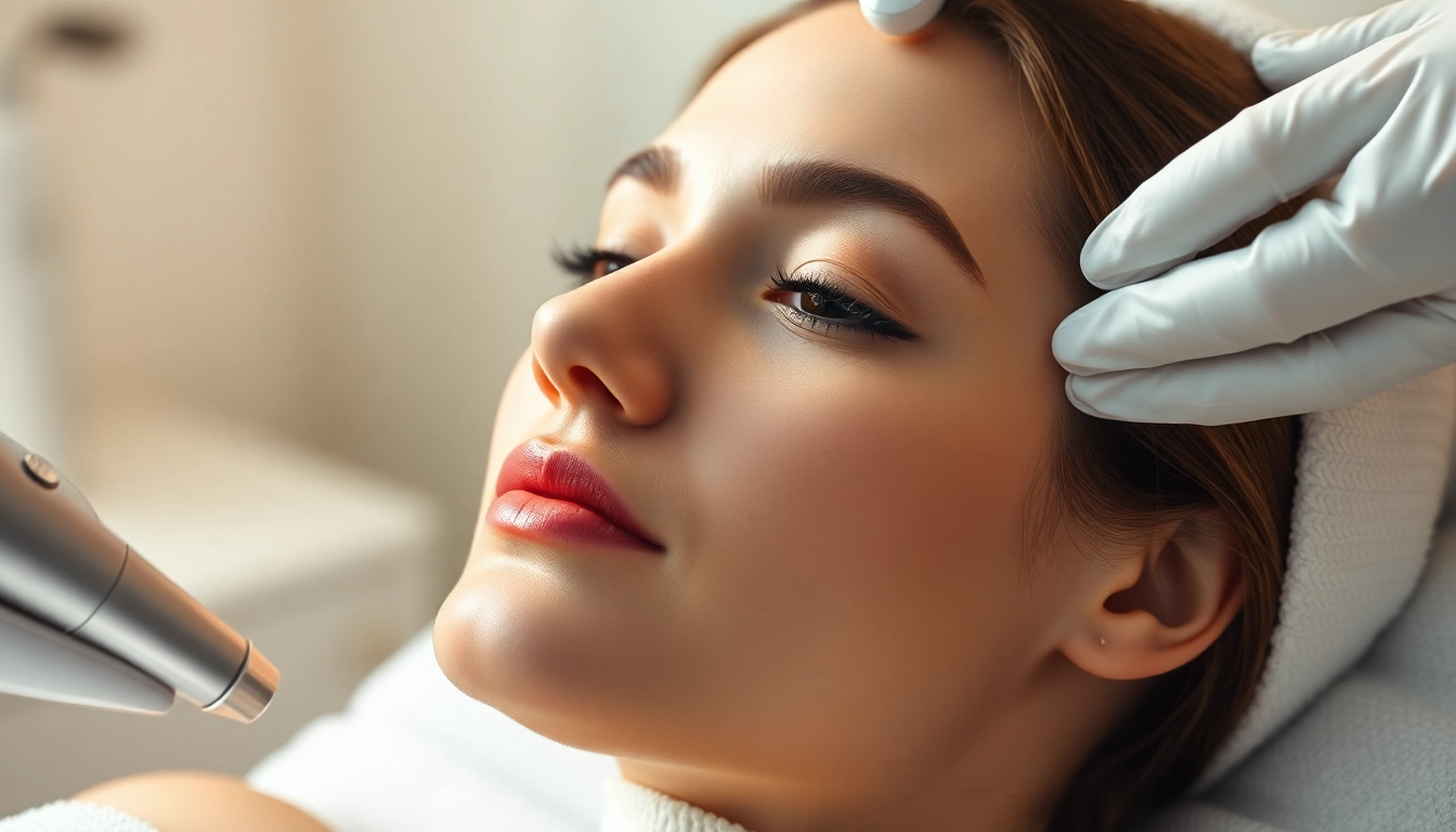 Behandlung mit Botulinumtoxin für glatte Haut, entspannte Atmosphäre in einem modernen Medizinischen Raum.