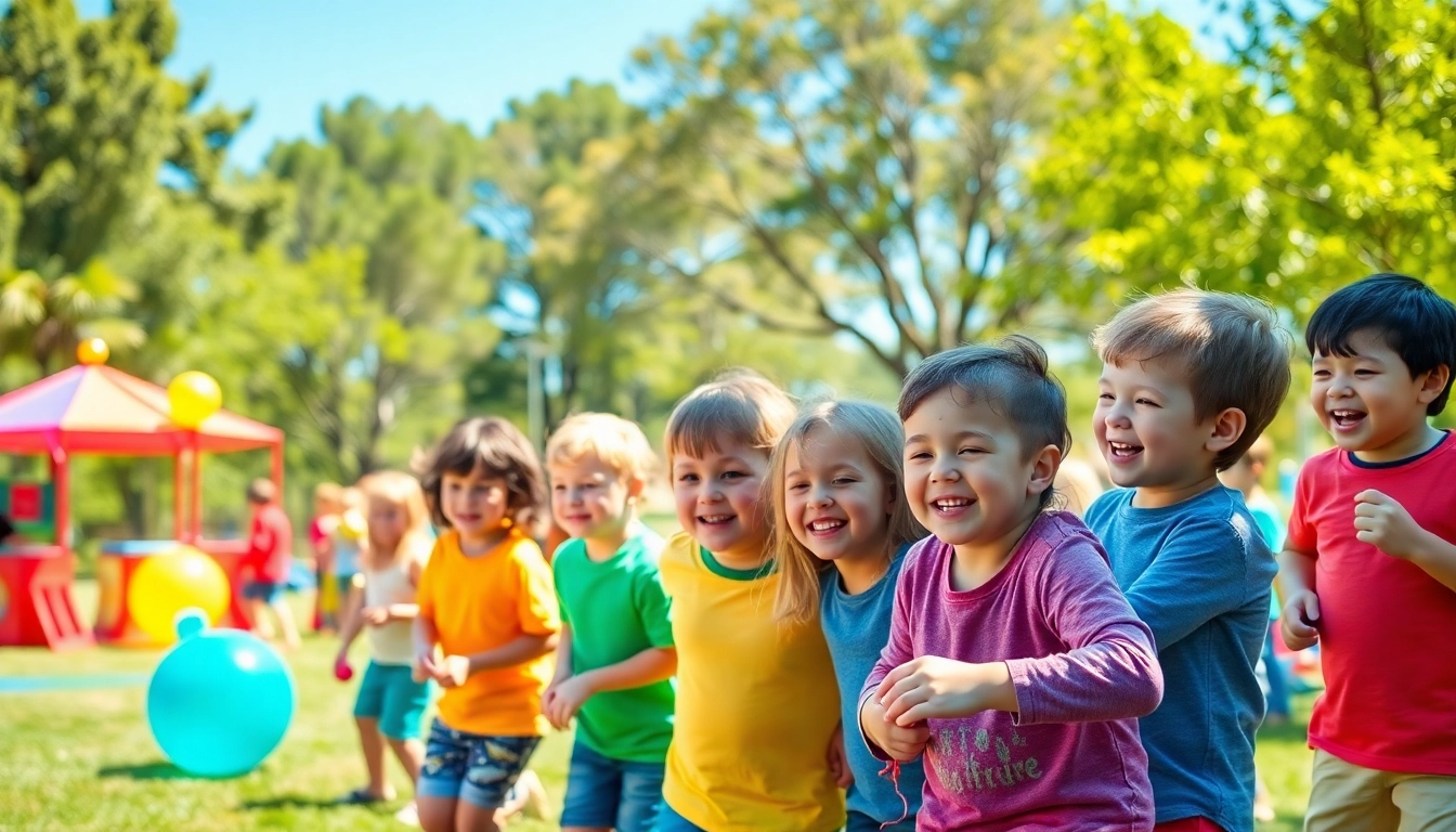Children enjoy the excitement of a wildfire event perth in a colorful park setting.