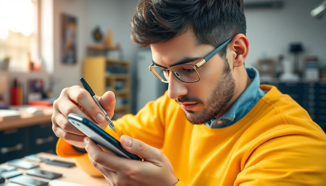 Torino riparazione cellulari: tecnico esperto durante la sostituzione dello schermo di uno smartphone.