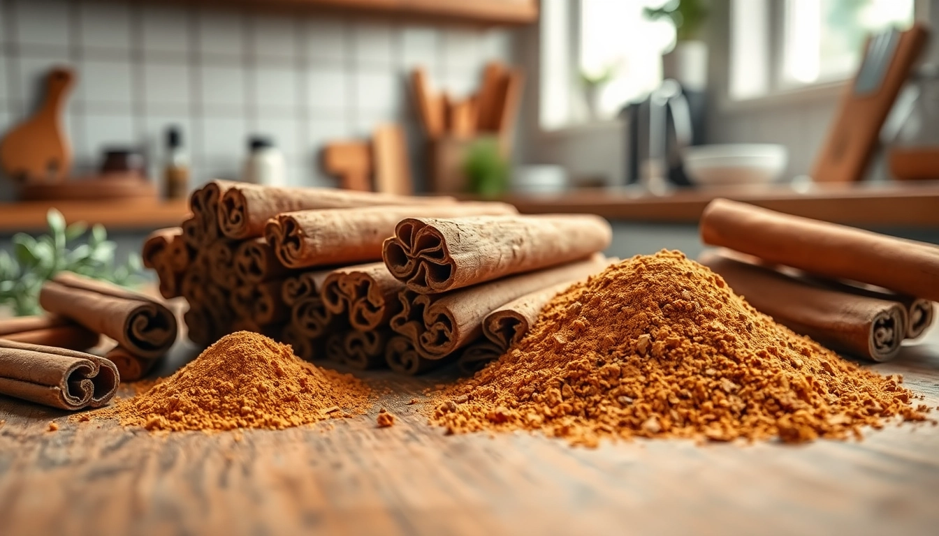 Cinnamon Bark displayed with texture details in a rustic kitchen setting.