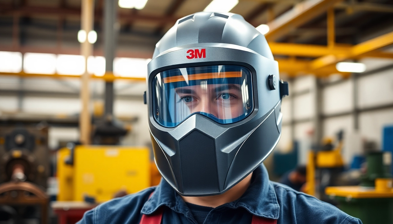 Welder adjusting the speedglas welding helmet in an industrial setting, showcasing its advanced features.
