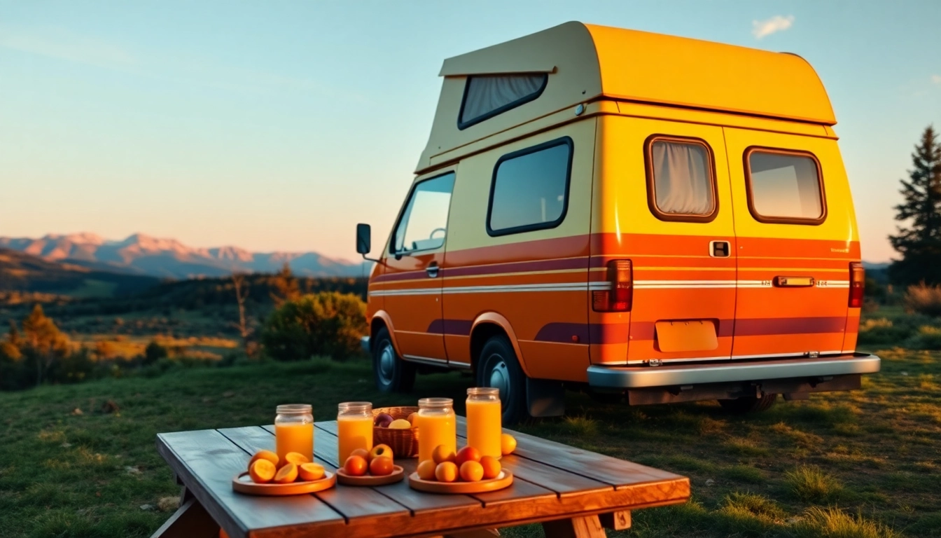Explore a cozy camper van set against a beautiful natural backdrop, inviting adventures.