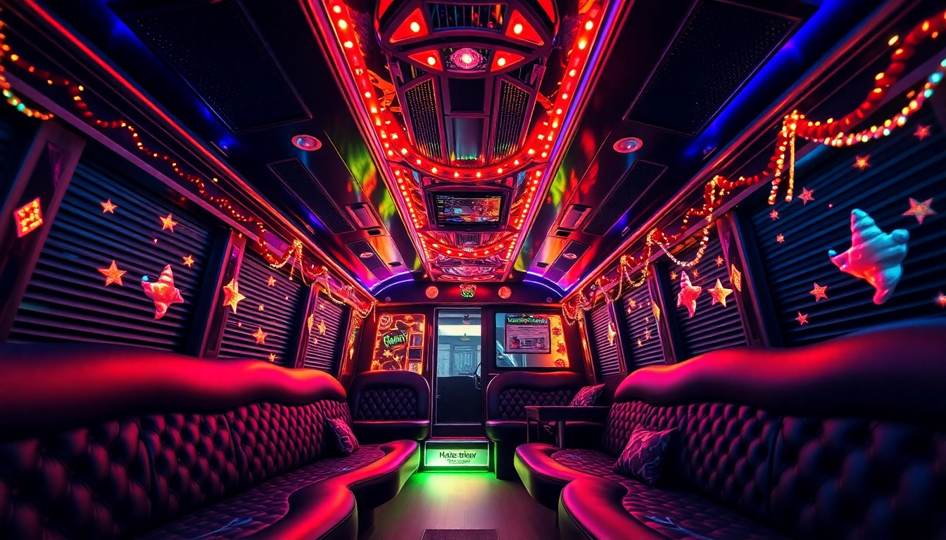 Experience the luxury of an atlanta party bus with vibrant lights and stylish seating for your celebrations.