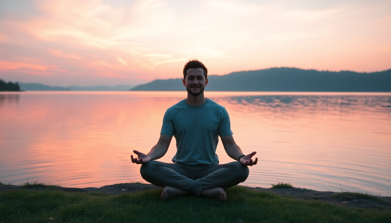 Individual meditating by a tranquil lake representing effective techniques for dealing with anxiety.