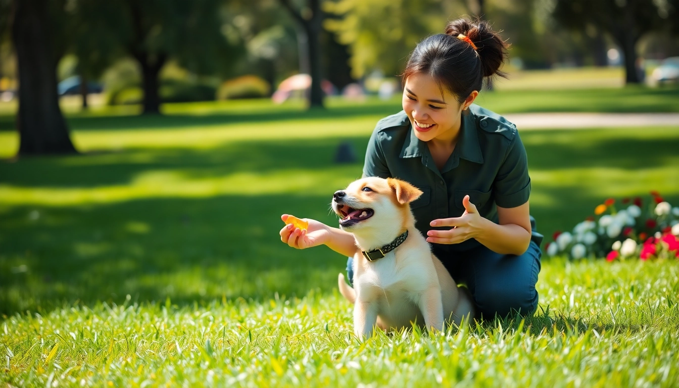 Train your puppy effectively with Dog Training Irvine specialists in a vibrant outdoor setting.
