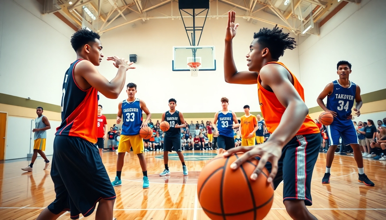 Participants training at Takeover Basketball Academy, showcasing teamwork and skills