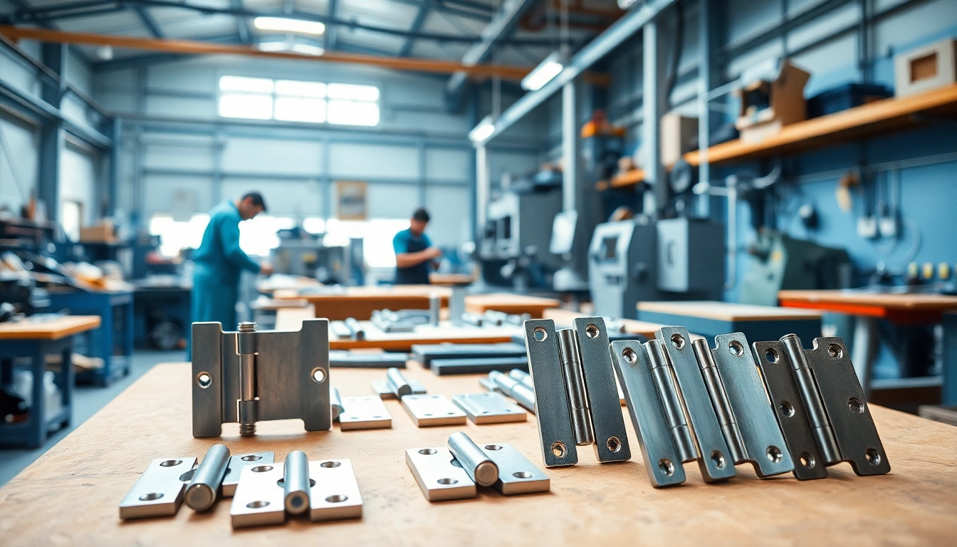 Door Hinges Manufacturer showcasing craftsmanship in a professional workshop with various high-quality hinges.