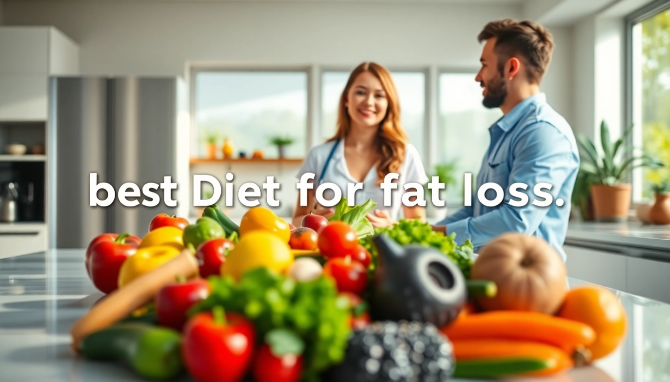 Client receiving advice on the best diet for fat loss, in a bright kitchen filled with healthy food.