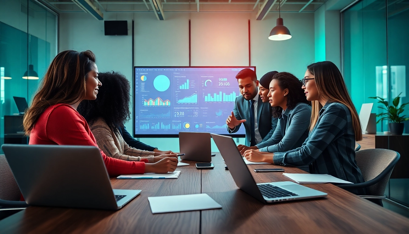 Utilizing ai prompts for competitor analysis in a vibrant office environment with a collaborative team.