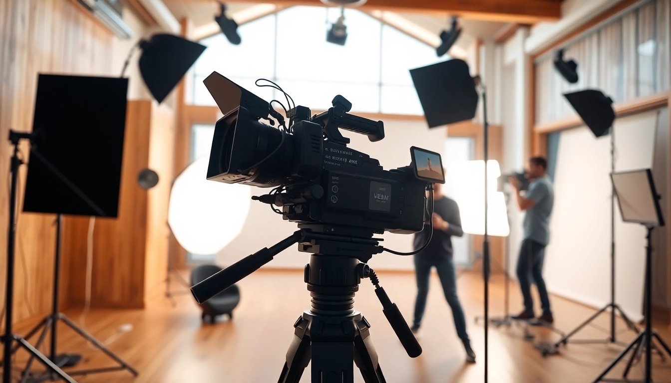 Capturing a moment in video production edmonton with a professional crew in a modern studio setup.