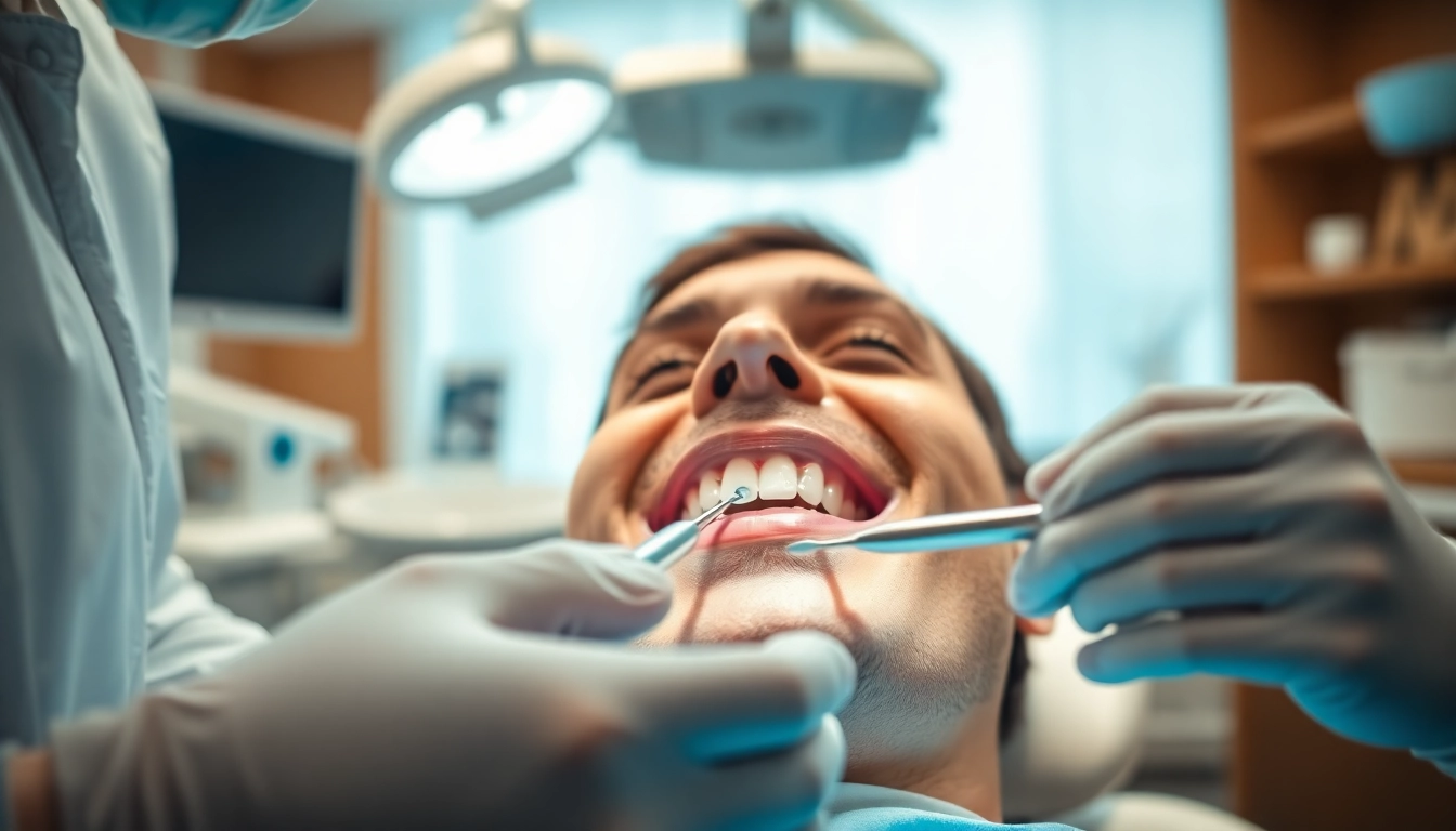Applying crowns for tooth restoration in a modern dental office setting.