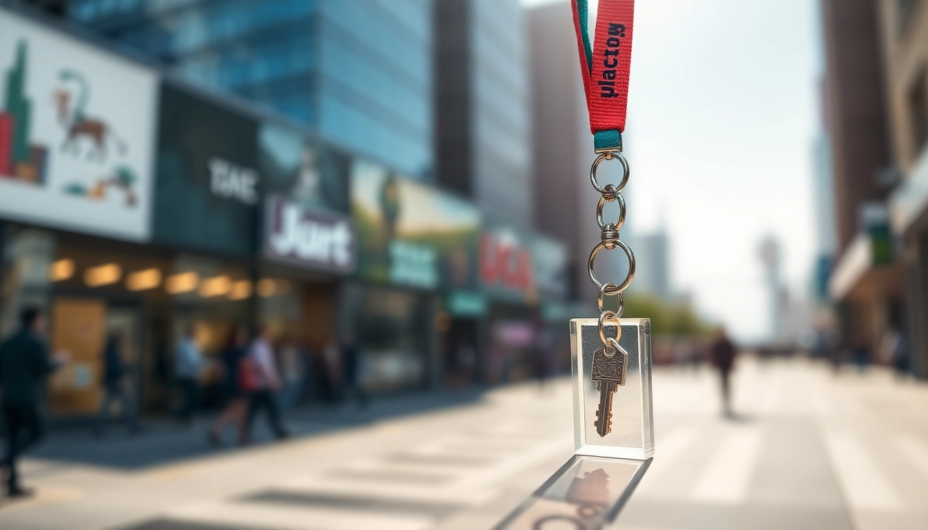 Lanyard keychain showcasing custom designs and a vibrant acrylic charm.