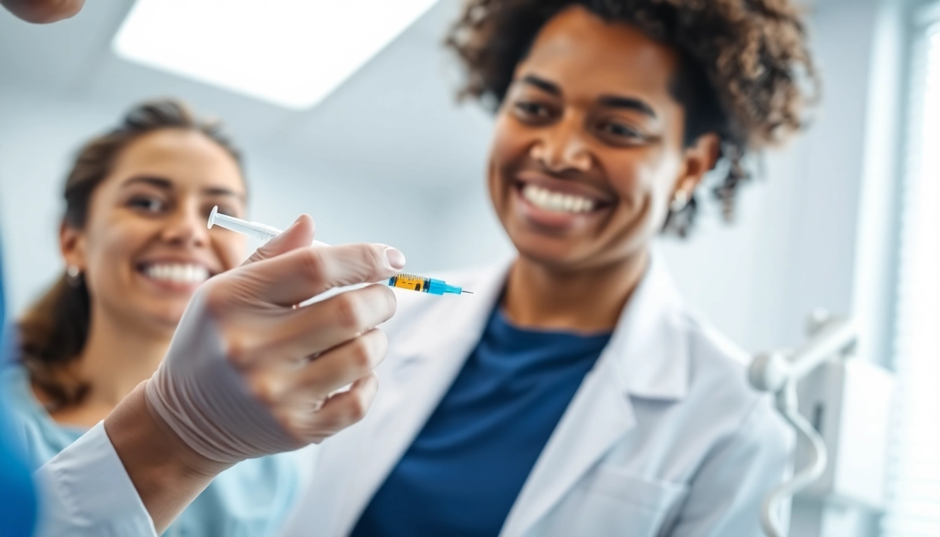 Administering weight loss injections in a modern clinic with a reassuring atmosphere.