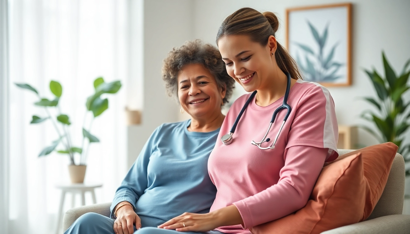 Supporting a patient in breast cancer recovery within a warm healthcare environment.