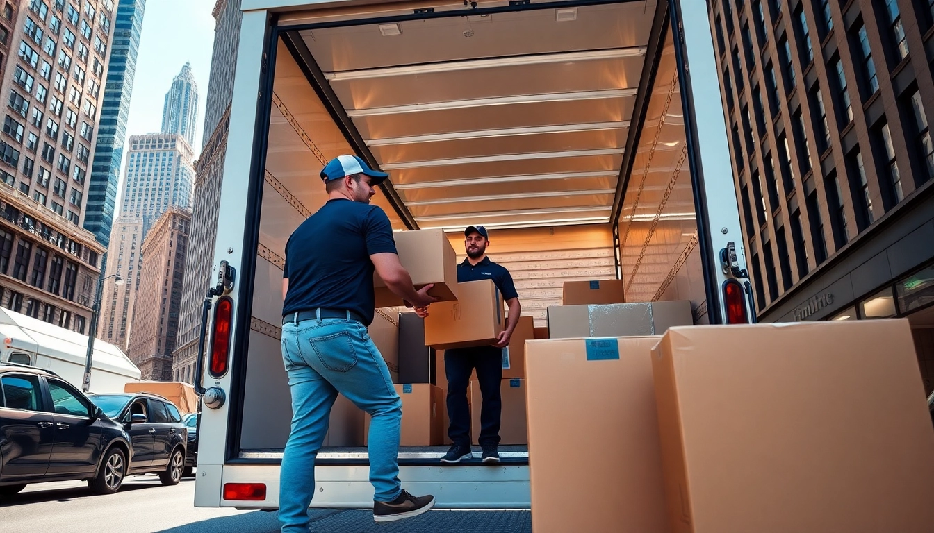 Efficient loading process by a Manhattan moving company featuring professional movers organizing boxes.