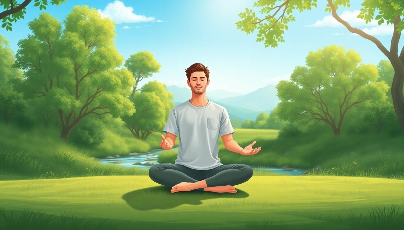 Person managing Anger through meditation in a serene outdoor setting