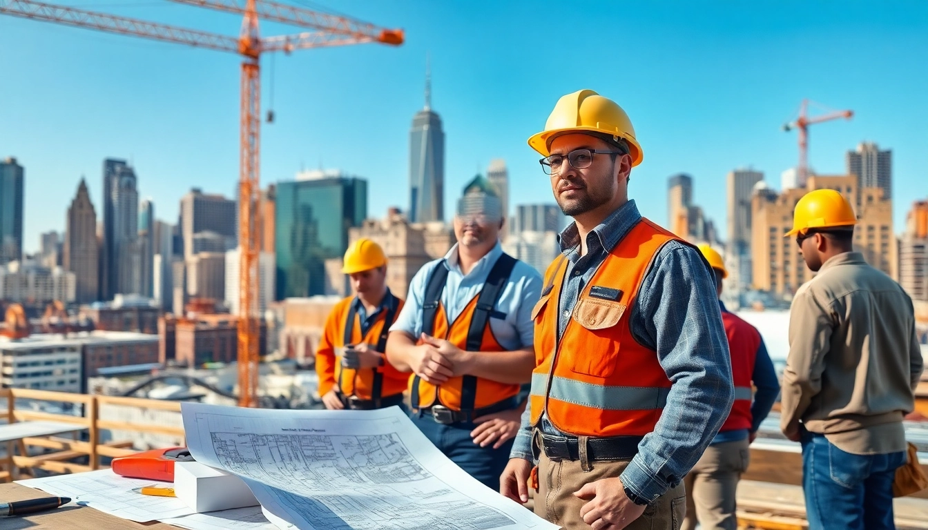 New York City General Contractor guiding an energetic construction team at an active site