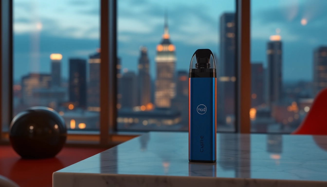 Experience the sleek design of the HQD Cuvie against a stylish urban backdrop.
