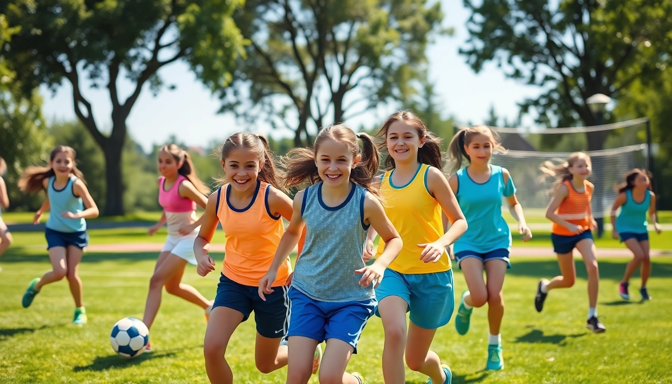 Girls participating in Multi Sports Camps for Girls, showcasing teamwork and enjoyment in various sports.