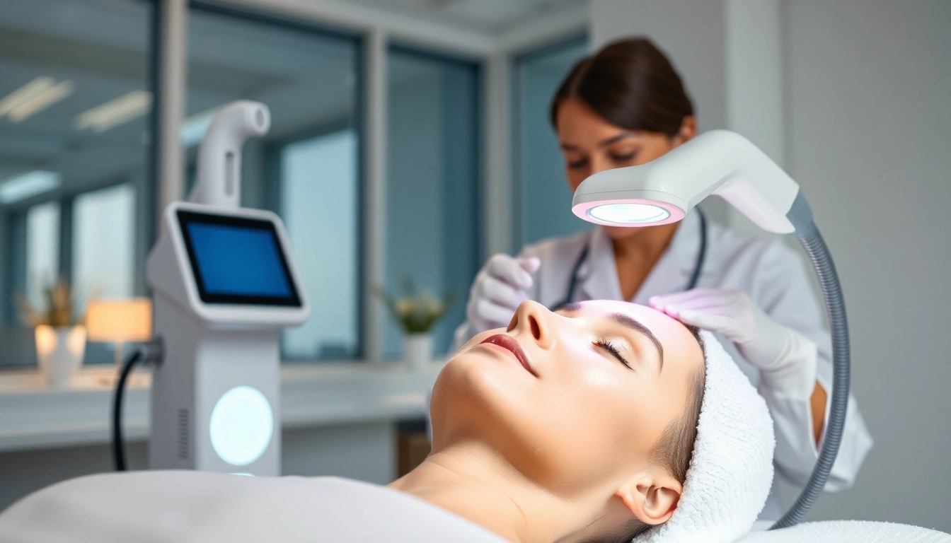 Treating skin conditions with Aerolase Laser in a bright, modern clinic environment.